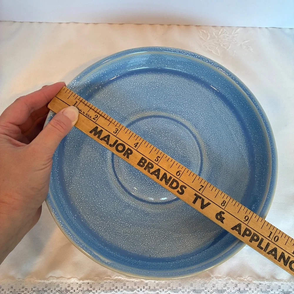 Pedestal Bowl Blue White Speckled Footed Coastal Modern Cottage Beach House